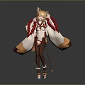 Vibrant Game Anime Character With Fox Ears Blonde Hair White Red Kimono And Staff