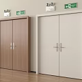 Brown And White Double Doors With Silver Handles And Green Exit Signs
