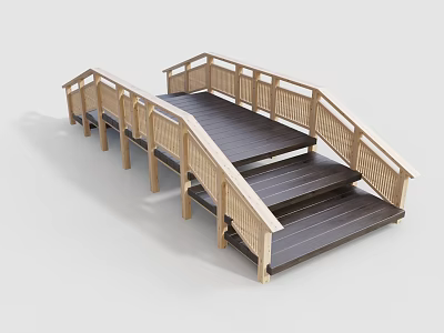 Wooden Landscape Bridge With Steps Railings And Modern Design Structure Elements 3d model