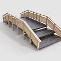 Wooden Landscape Bridge With Steps Railings And Modern Design Structure Elements 3d model