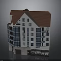 Modern Multi Storey Building With Red Roof White Walls And Glass Balconies
