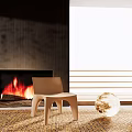 Comfortable Leisure Chair In Living Room With Fireplace Fire Dark Wall And Spherical Decoration