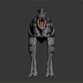 Realistic Tyrannosaurus Rex With Blue Black Patterns Open Mouth Standing On Dark Background