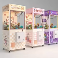 Cute Themed Claw Machines With Colorful Designs And Stuffed Toys For Amusement