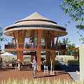 Modern thatched cottage viewing platform rural wooden platform viewing platform climbing tower activity center looking at the porch frame paddy field landscape 3d model