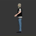 3D Character Rendering Headless Design Black Vest White Tshirt Blue Jeans Gray Background