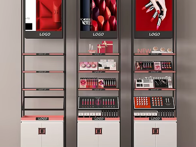 Cosmetics Display Shelves With Brand LOGO And Multi Tiered Lipstick Product Arrangement 3d model