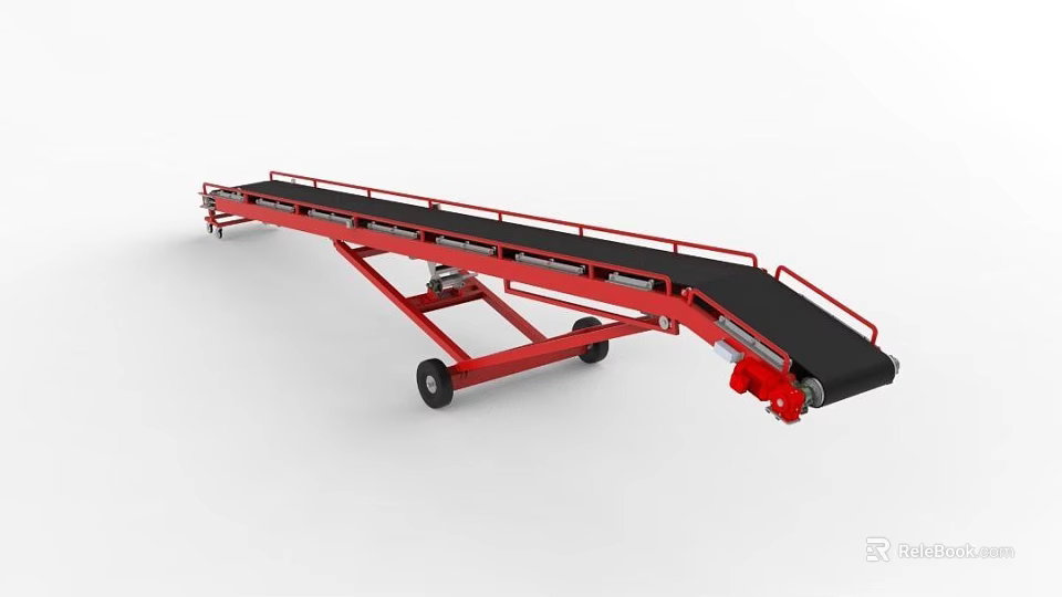 Industrial Mobile Conveyor Belt with Red Frame and Black Conveyor Surface 3d model 