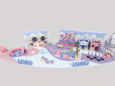 Colorful Photo Check In Spot With Pastel Decor Props Cute Ornaments And Interactive Backdrops 3d model
