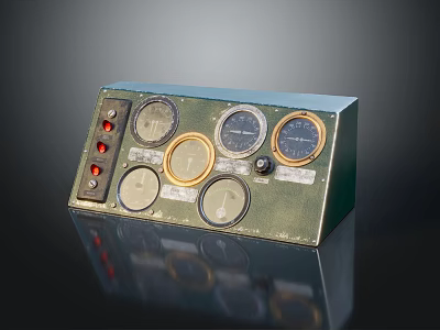 Vintage Control Panel Equipment With Multiple Gauges Buttons And Indicator Lights 3d model