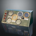 Vintage Control Panel Equipment With Multiple Gauges Buttons And Indicator Lights