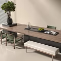 Modern tea table and chair combination 3d model