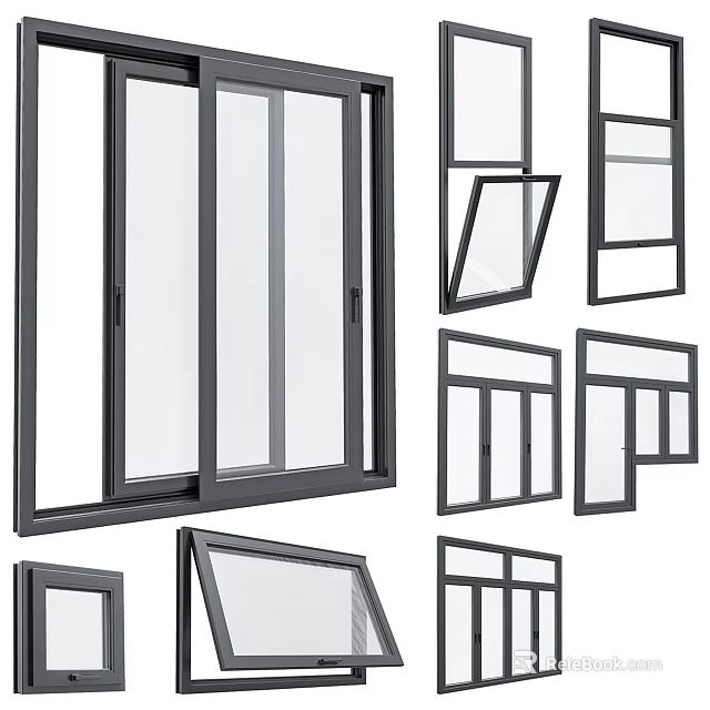 Various Modern Casement Window Styles With Aluminum Frames For Home Buildings 3d model 