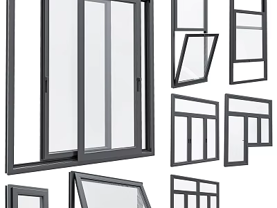Various Modern Casement Window Styles With Aluminum Frames For Home Buildings 3d model