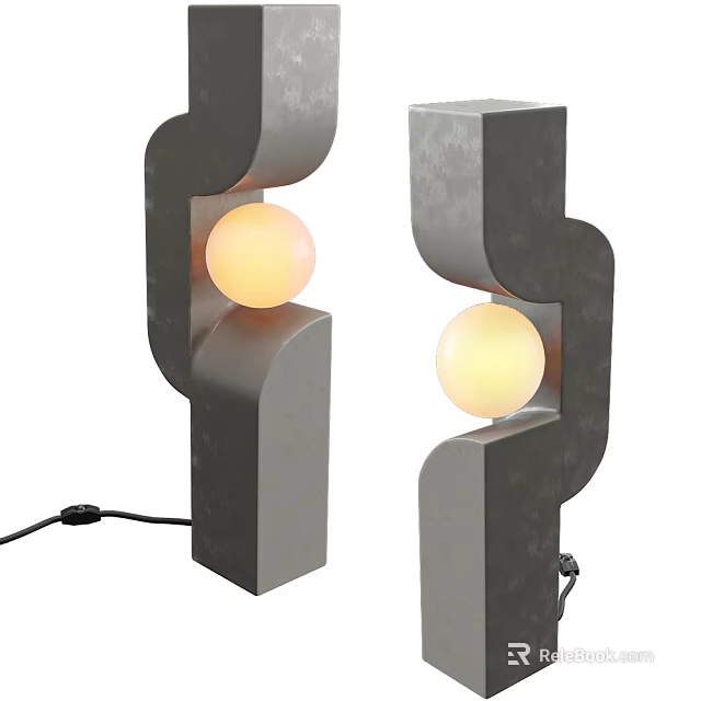 Contemporary Gray Table Lamps Featuring Geometric Curved Structure And Glowing Spherical Light 3d model