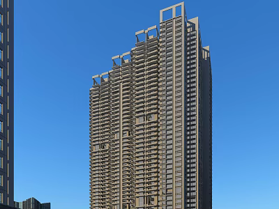 Modern Office Building Tall Structure With Glass Curtain Walls And Blue Sky Background 3d model