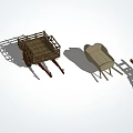 Various Types of Traditional Horse Drawn Carts with Wooden Frames and Wheels