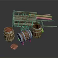 Rustic Vintage Wooden Cart With Barrels For Home Decor And Storage