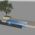 Modern Blue Outdoor Landscape Bench With Tree Gravel And White Base Design