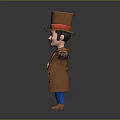 3D Cartoon Character Wearing Top Hat Brown Coat Red Bow Tie And Pocket Watch