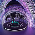 Illuminated Stage With LED Arch Structure Purple Blue Lighting And Circular Platform 3d model