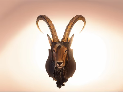 Elegant Goat Head Decorative Ornament with Curved Horns as Wall Hanging Decor Piece 3d model