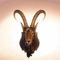 Elegant Goat Head Decorative Ornament with Curved Horns as Wall Hanging Decor Piece