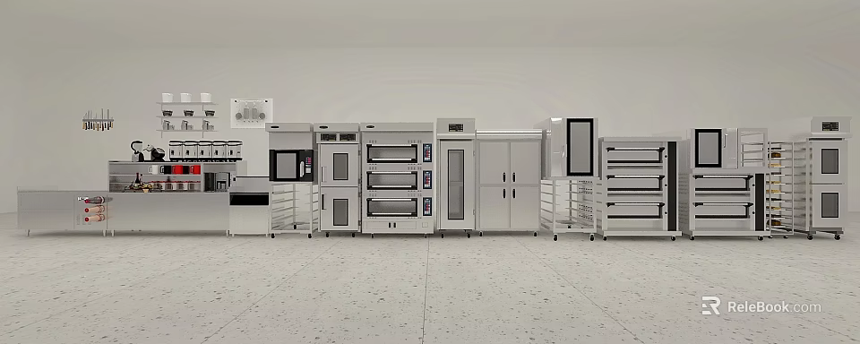 Commercial Restaurant Kitchen With Stainless Steel Ovens Refrigerators And Cabinets 3d model 