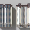High Rise Residential Building With White Brown Facade And Multiple Windows 3d model