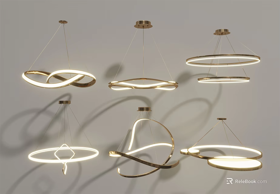Modern Chandeliers With Curved Metal Frames And LED Ambient Lighting Designs 3d model 