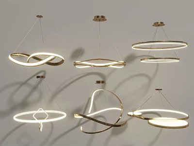Modern Chandeliers With Curved Metal Frames And LED Ambient Lighting Designs 3d model