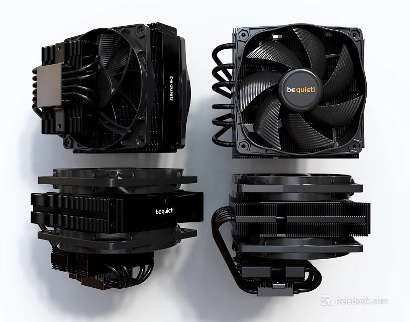 Black CPU Cooler Fans With Heatsink Components For Computer Cooling Systems 3d model 