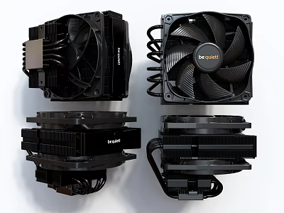 Black CPU Cooler Fans With Heatsink Components For Computer Cooling Systems 3d model