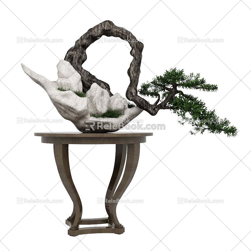 Modeling potted plant pine and cypress decoration rockery modeling banyan bonsai 3d model