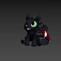 Cute Black Dragon Character With Big Green Eyes Wings Claws And Red Tail Decoration 3d model