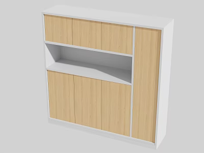 Contemporary File Cabinet Design With Wooden Panel Doors White Frame And Open Shelf 3d model
