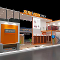 SUKYARD Exhibition Booth Design With Two Level Structure Orange White Display Cabinets And Stairs