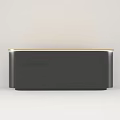 Modern Black Reception Desk With Sleek Design And Gold Trim Details