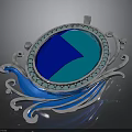 Elegant Blue Gemstone Pendant With Silver Curved Accents And Sparkling Crystals