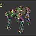 Futuristic Robotic Quadruped With Metallic Silver Body Articulated Mechanical Legs And Green Lights