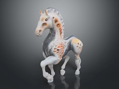 Artistic Intricate Handcrafted Horse Sculpture With Hollow Patterns And Colorful Details 3d model