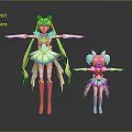 Game Movie Characters Blonde Pink Haired Rainbow Skirts Pink Boots Sailor Outfits Standing Arms Outstretched