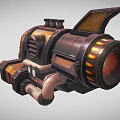 Steampunk Airplane With Yellow Black Body Red Light Tooth Structure Pipes And Shark Fin Tail