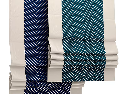 Navy And Teal Herringbone Pattern Curtains With White Panels Stacked Neatly 3d model