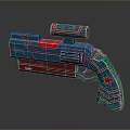 Futuristic Blue And Red Sci Fi Pistol With Scope Red Star And Striped Pattern 3d model
