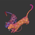 Two Colorful Patterned Feline Animals With Long Tails Interacting On Dark Background
