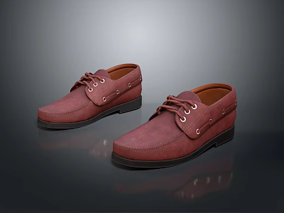 Burgundy Casual Lace Up Leather Shoes With Black Sole And Eyelet Design 3d model