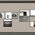Minimalist Photo Wall With Multiple Black And White Frames On White Wall 3d model