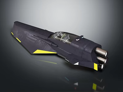 Futuristic Black Spaceship With Yellow Accents Transparent Cockpit And Dual Engines 3d model