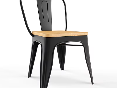 Modern Industrial Dining Chair Design With Black Metal Frame And Wooden Seat 3d model
